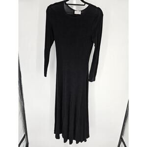 Vintage 1990s VIVYD Womens Sz M Maxi Length Long Sleeve Dress Black Slinky